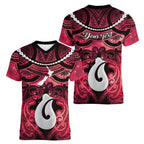 Personalised Maori Matariki Hei Matau Whero Women V-Neck T-Shirt Maori Kowhaiwhai Pattern Galaxy