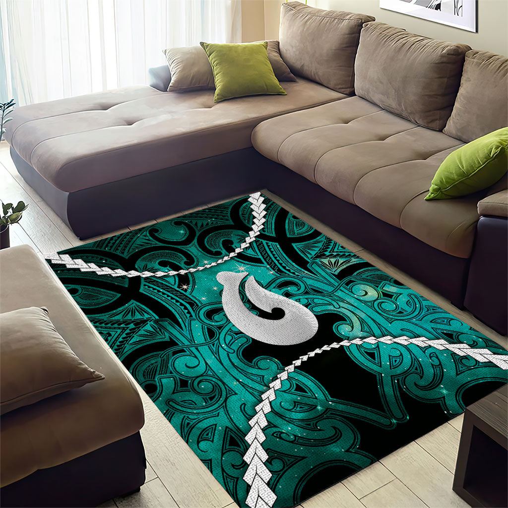Maori Matariki Hei Matau Turquoise Area Rug Maori Kowhaiwhai Pattern Galaxy