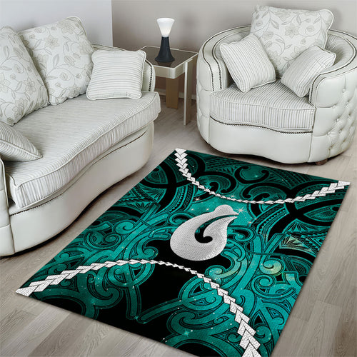 Maori Matariki Hei Matau Turquoise Area Rug Maori Kowhaiwhai Pattern Galaxy