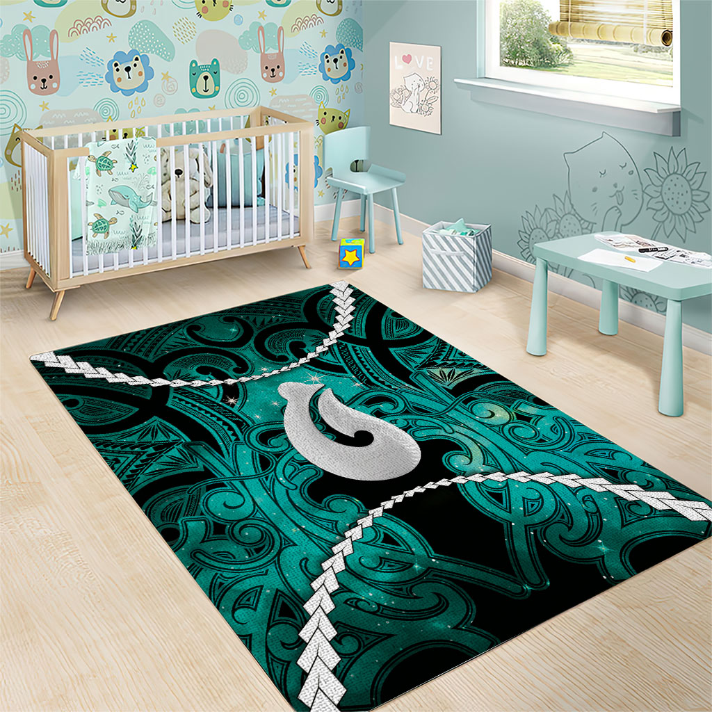 Maori Matariki Hei Matau Turquoise Area Rug Maori Kowhaiwhai Pattern Galaxy