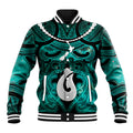 Personalised Maori Matariki Hei Matau Turquoise Baseball Jacket Maori Kowhaiwhai Pattern Galaxy