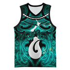 Personalised Maori Matariki Hei Matau Turquoise Basketball Jersey Maori Kowhaiwhai Pattern Galaxy