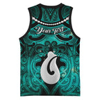 Personalised Maori Matariki Hei Matau Turquoise Basketball Jersey Maori Kowhaiwhai Pattern Galaxy