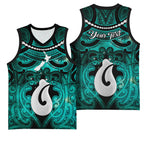 Personalised Maori Matariki Hei Matau Turquoise Basketball Jersey Maori Kowhaiwhai Pattern Galaxy