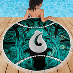 Maori Matariki Hei Matau Turquoise Beach Blanket Maori Kowhaiwhai Pattern Galaxy