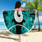 Maori Matariki Hei Matau Turquoise Beach Blanket Maori Kowhaiwhai Pattern Galaxy