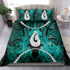 Maori Matariki Hei Matau Turquoise Bedding Set Maori Kowhaiwhai Pattern Galaxy