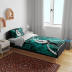 Maori Matariki Hei Matau Turquoise Bedding Set Maori Kowhaiwhai Pattern Galaxy