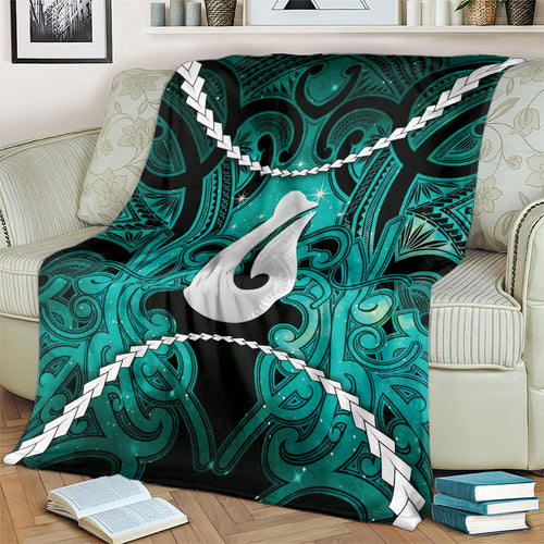 Maori Matariki Hei Matau Turquoise Blanket Maori Kowhaiwhai Pattern Galaxy