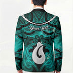 Personalised Maori Matariki Hei Matau Turquoise Blazer Maori Kowhaiwhai Pattern Galaxy