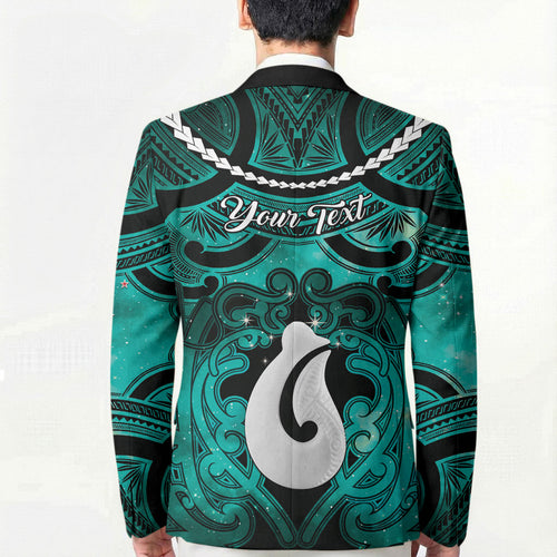 Personalised Maori Matariki Hei Matau Turquoise Blazer Maori Kowhaiwhai Pattern Galaxy