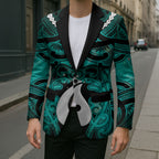 Personalised Maori Matariki Hei Matau Turquoise Blazer Maori Kowhaiwhai Pattern Galaxy