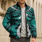 Personalised Maori Matariki Hei Matau Turquoise Bomber Puffer Jacket Maori Kowhaiwhai Pattern Galaxy