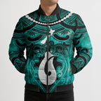 Personalised Maori Matariki Hei Matau Turquoise Bomber Puffer Jacket Maori Kowhaiwhai Pattern Galaxy