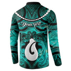 Personalised Maori Matariki Hei Matau Turquoise Button Sweatshirt Maori Kowhaiwhai Pattern Galaxy