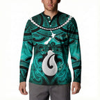 Personalised Maori Matariki Hei Matau Turquoise Button Sweatshirt Maori Kowhaiwhai Pattern Galaxy