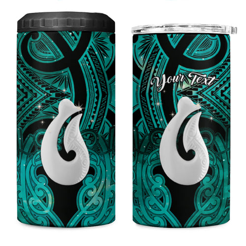 Personalised Maori Matariki Hei Matau Turquoise 4 in 1 Can Cooler Tumbler Maori Kowhaiwhai Pattern Galaxy