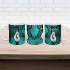 Personalised Maori Matariki Hei Matau Turquoise Ceramic Mug Maori Kowhaiwhai Pattern Galaxy