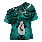 Personalised Maori Matariki Hei Matau Turquoise Cross Shoulder Shirt Maori Kowhaiwhai Pattern Galaxy
