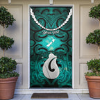 Personalised Maori Matariki Hei Matau Turquoise Door Cover Maori Kowhaiwhai Pattern Galaxy