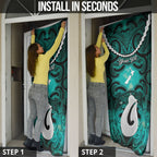 Personalised Maori Matariki Hei Matau Turquoise Door Cover Maori Kowhaiwhai Pattern Galaxy