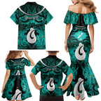 Personalised Maori Matariki Hei Matau Turquoise Family Matching Mermaid Dress and Hawaiian Shirt Maori Kowhaiwhai Pattern Galaxy