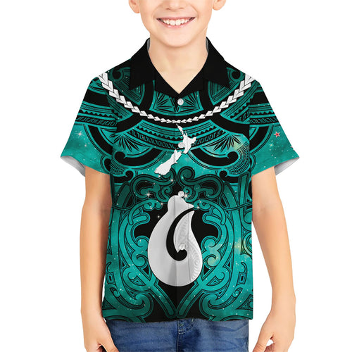 Personalised Maori Matariki Hei Matau Turquoise Family Matching Mermaid Dress and Hawaiian Shirt Maori Kowhaiwhai Pattern Galaxy