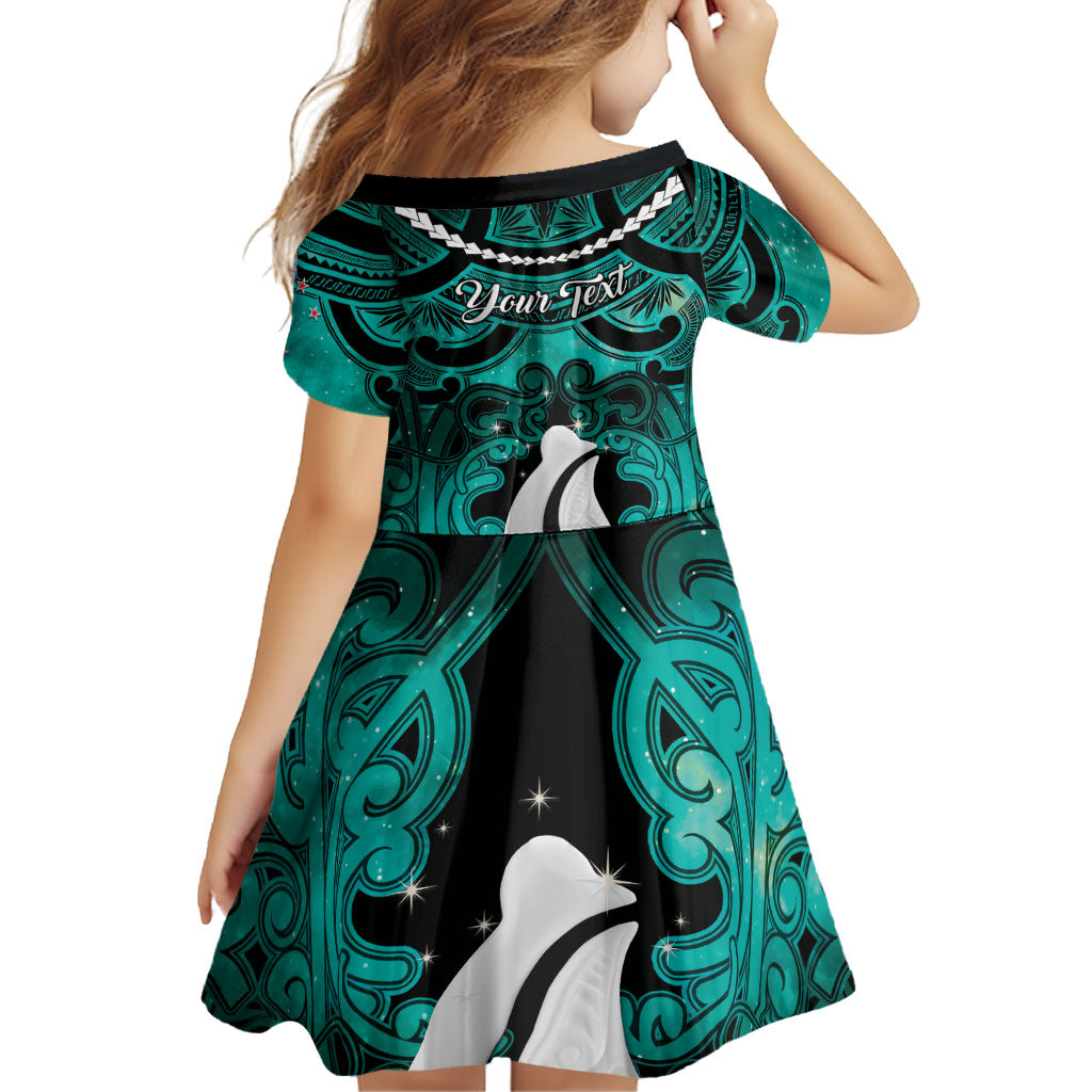 Personalised Maori Matariki Hei Matau Turquoise Family Matching Off The Shoulder Long Sleeve Dress and Hawaiian Shirt Maori Kowhaiwhai Pattern Galaxy
