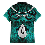 Personalised Maori Matariki Hei Matau Turquoise Family Matching Off The Shoulder Long Sleeve Dress and Hawaiian Shirt Maori Kowhaiwhai Pattern Galaxy