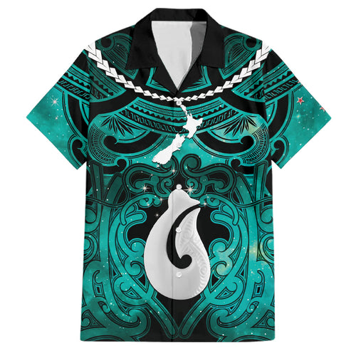 Personalised Maori Matariki Hei Matau Turquoise Family Matching Off Shoulder Maxi Dress and Hawaiian Shirt Maori Kowhaiwhai Pattern Galaxy