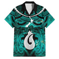 Personalised Maori Matariki Hei Matau Turquoise Family Matching Off Shoulder Short Dress and Hawaiian Shirt Maori Kowhaiwhai Pattern Galaxy
