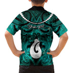 Personalised Maori Matariki Hei Matau Turquoise Family Matching Short Sleeve Bodycon Dress and Hawaiian Shirt Maori Kowhaiwhai Pattern Galaxy