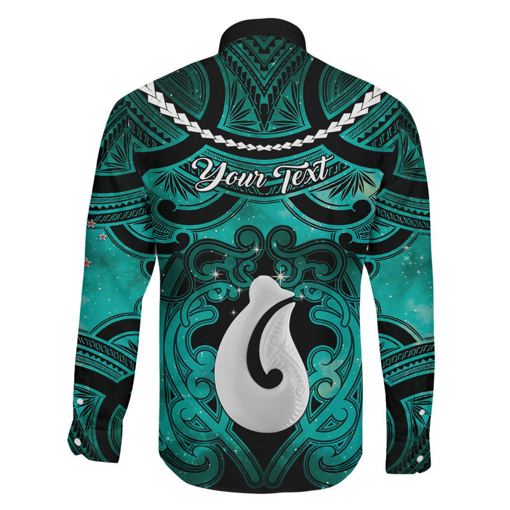 Personalised Maori Matariki Hei Matau Turquoise Family Matching Short Sleeve Bodycon Dress and Hawaiian Shirt Maori Kowhaiwhai Pattern Galaxy