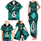 Personalised Maori Matariki Hei Matau Turquoise Family Matching Tank Maxi Dress and Hawaiian Shirt Maori Kowhaiwhai Pattern Galaxy