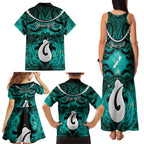 Personalised Maori Matariki Hei Matau Turquoise Family Matching Tank Maxi Dress and Hawaiian Shirt Maori Kowhaiwhai Pattern Galaxy