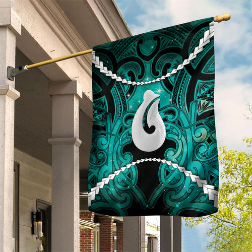 Maori Matariki Hei Matau Turquoise Garden Flag Maori Kowhaiwhai Pattern Galaxy