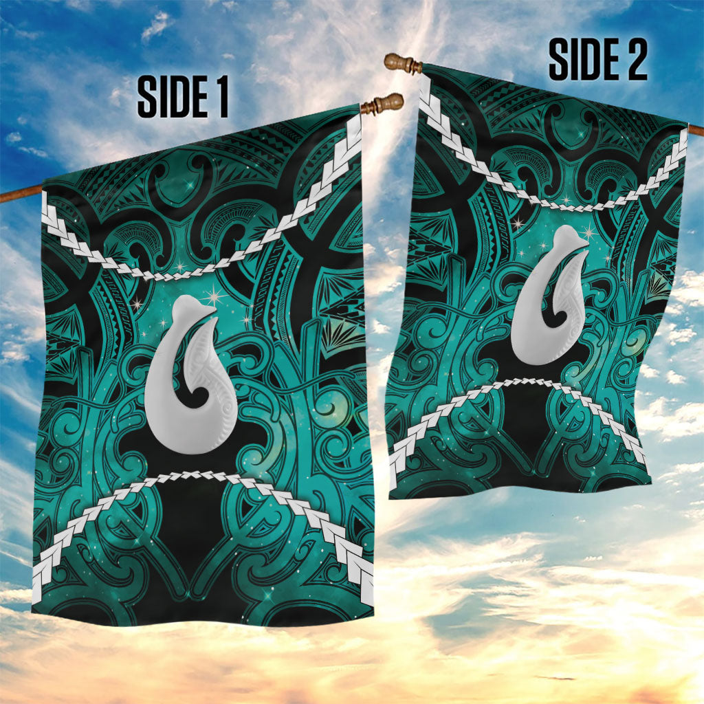 Maori Matariki Hei Matau Turquoise Garden Flag Maori Kowhaiwhai Pattern Galaxy