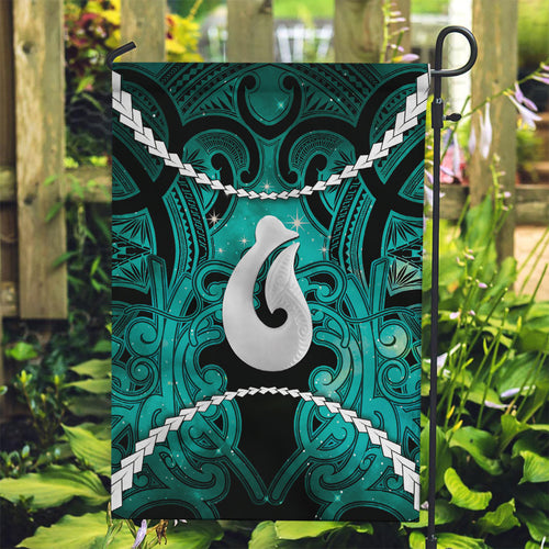 Maori Matariki Hei Matau Turquoise Garden Flag Maori Kowhaiwhai Pattern Galaxy