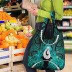 Maori Matariki Hei Matau Turquoise Grocery Bag Maori Kowhaiwhai Pattern Galaxy