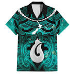 Personalised Maori Matariki Hei Matau Turquoise Hawaiian Shirt Maori Kowhaiwhai Pattern Galaxy