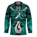 Personalised Maori Matariki Hei Matau Turquoise Hockey Jersey Maori Kowhaiwhai Pattern Galaxy