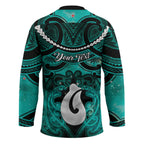 Personalised Maori Matariki Hei Matau Turquoise Hockey Jersey Maori Kowhaiwhai Pattern Galaxy