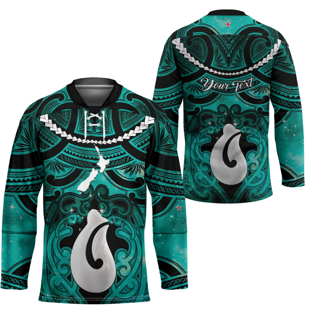 Personalised Maori Matariki Hei Matau Turquoise Hockey Jersey Maori Kowhaiwhai Pattern Galaxy