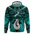 Personalised Maori Matariki Hei Matau Turquoise Hoodie Maori Kowhaiwhai Pattern Galaxy