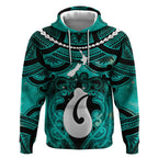 Personalised Maori Matariki Hei Matau Turquoise Hoodie Maori Kowhaiwhai Pattern Galaxy