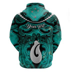 Personalised Maori Matariki Hei Matau Turquoise Hoodie Maori Kowhaiwhai Pattern Galaxy