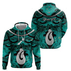Personalised Maori Matariki Hei Matau Turquoise Hoodie Maori Kowhaiwhai Pattern Galaxy