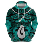 Personalised Maori Matariki Hei Matau Turquoise Hoodie Maori Kowhaiwhai Pattern Galaxy