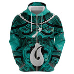 Personalised Maori Matariki Hei Matau Turquoise Hoodie Maori Kowhaiwhai Pattern Galaxy