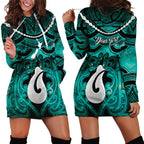 Personalised Maori Matariki Hei Matau Turquoise Hoodie Dress Maori Kowhaiwhai Pattern Galaxy